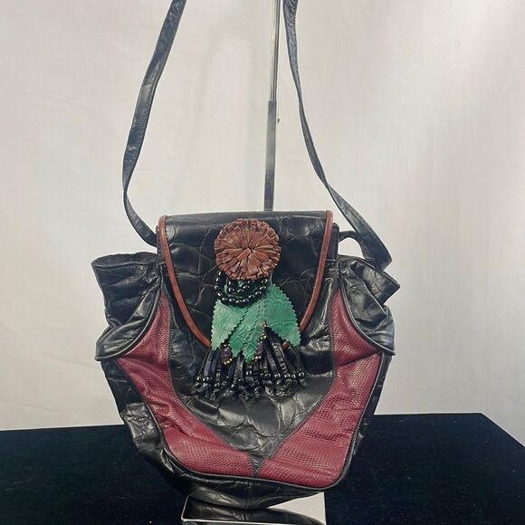 Multi Leather 80’s With Beads Bag - Picture 1 of 5